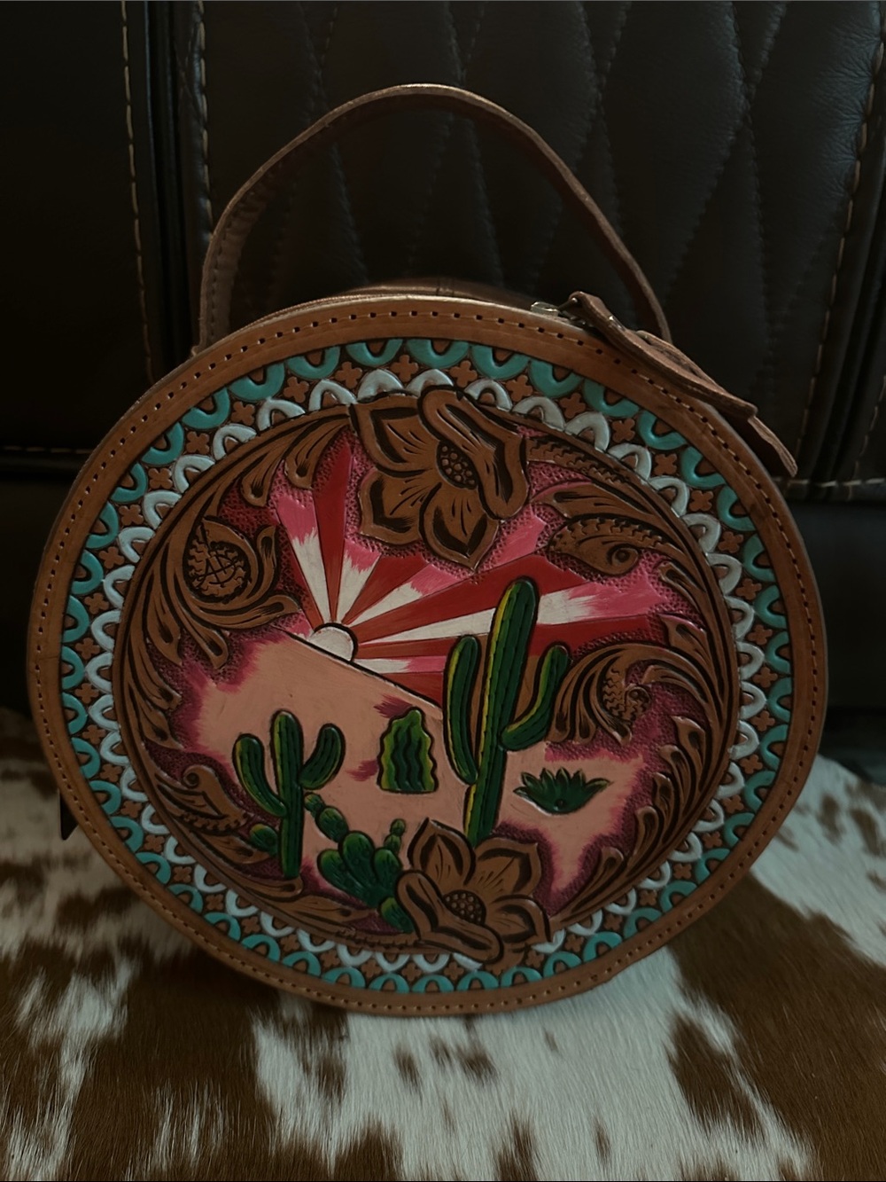 American Darling hand tooled and hand painted leather bag